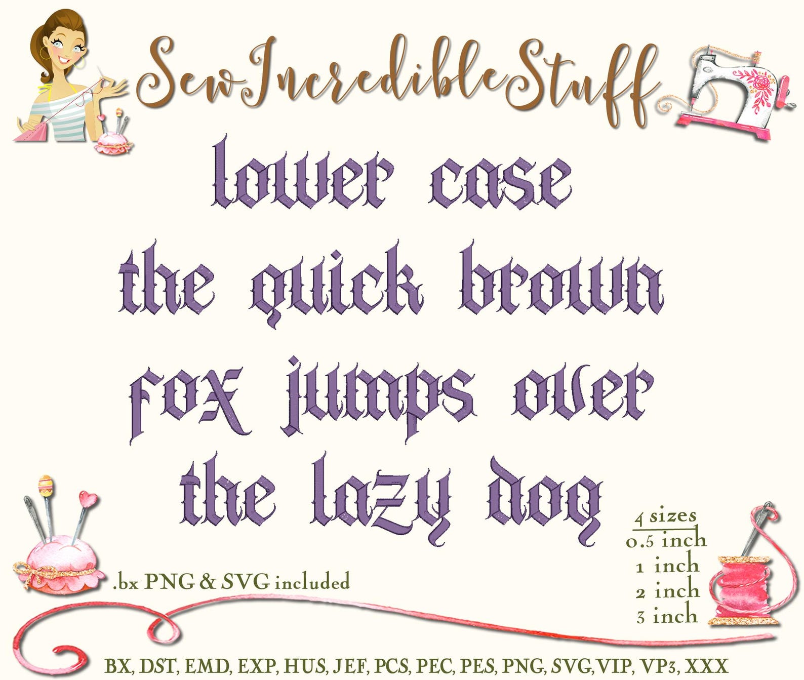 Gothic Olde English Machine Embroidery PNG and SVG Fonts, BX Font, 4 ...