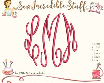 Three Initial Curly Feminine Monogram Embroidery, PNG and SVG Fonts - BX - 5 sizes - 11 embroidery formats