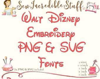 Walt Dizney Machine Embroidery PNG and SVG Font,  4 sizes - BX Fonts - 11 embroidery formats