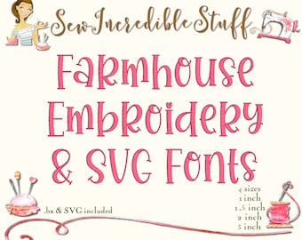 Farmhouse Machine Embroidery and SVG Fonts - BX Font - SVG Font - 4 sizes - 11 embroidery formats