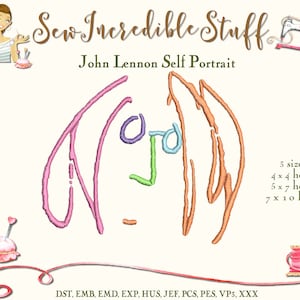 John Lennon Self Portrait Machine Embroidery Design - 3 sizes