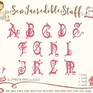 Single Initial Machine Embroidery, PNG and SVG Monogram Fonts - BX Font - 3 Sizes - 11 embroidery formats
