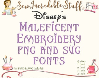 Maleficent Machine Embroidery PNG and SVG Fonts - 4 embroidery sizes- BX Font - 11 embroidery formats