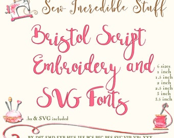 Bristol Script Machine Embroidery and SVG Font, BX Font, PES Font - 6 embroidery sizes