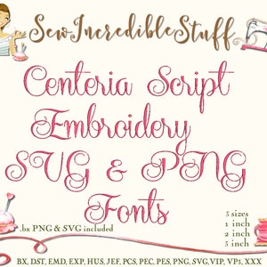 Centeria Script Machine Embroidery SVG - PNG Fonts - BX Font  - 3 sizes - 11 Formats
