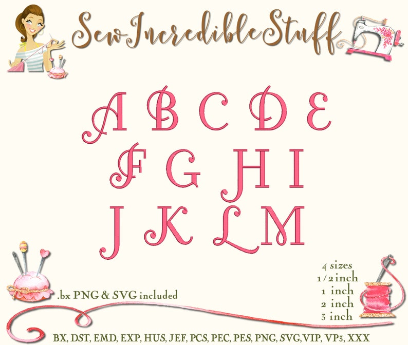 Little Lord Fontleroy Art Deco Machine Embroidery PNG and SVG Fonts BX Font 11 formats 4 sizes image 2