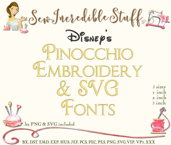 Pinocchio Lettering Pinocchio Machine Embroidery and PNG SVG Fonts. 3 sizes BX | Etsy