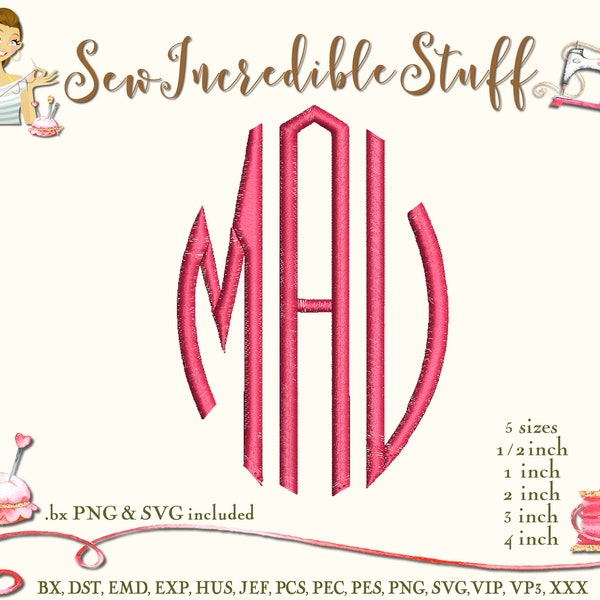 Three Initial Circle Machine Embroidery and SVG Monogram Fonts - BX Font - PNG Font-  5 sizes