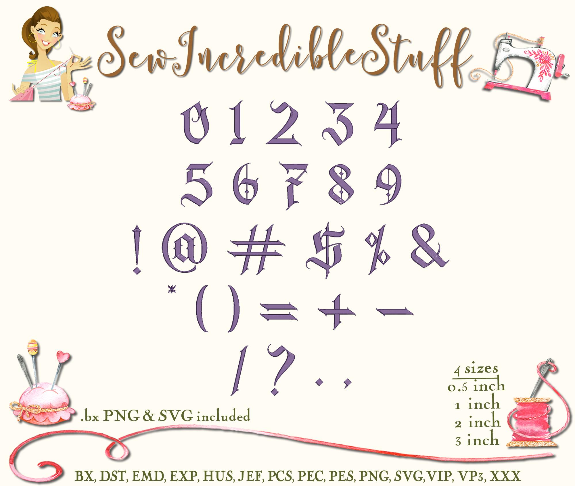 Gothic Olde English Machine Embroidery PNG and SVG Fonts, BX Font, 4 ...