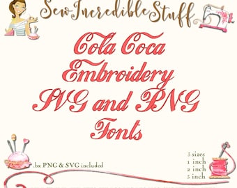 Cola Coca Machine Embroidery, PNG and SVG Fonts, 3 sizes- BX Font - 11 embroidery formats