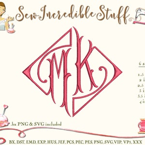 Double Initial Simple Design Monogram Embroidery PNG and SVG Font, BX Font, 6 sizes, 11 embroidery formats