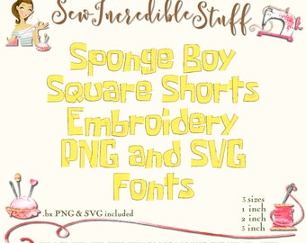 Sponge Boy Square Shorts Machine Embroidery, PNG and SVG Fonts, BX Font, 3 sizes, 11 embroidery formats