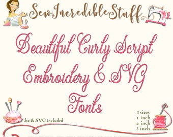 Beautiful Curly Script Machine Embroidery and SVG Fonts - 3 sizes - BX Font - PES Font - 11 formats