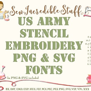 United States Army Stencil Machine Embroidery PNG and SVG Fonts - BX Font - 8 sizes