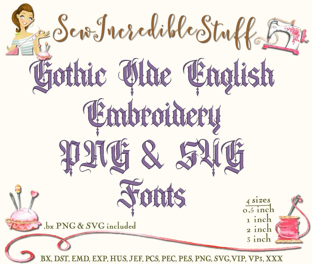 Gothic Olde English Machine Embroidery PNG and SVG Fonts, BX Font, 4 ...