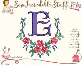 Victorian Style Single Initial Embroidery Monogram with floral swag monogram frame, 11 embroidery formats including BX Font, 7 sizes