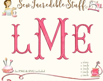 3 initial Mermaid or Bamboo Style Machine Embroidery, PNG and SVG Fonts, 4 embroidery sizes