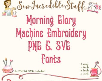 Morning Glory Victorian Vintage Machine Embroidery, SVG & PNG Font - BX Font  4  sizes - 11 formats