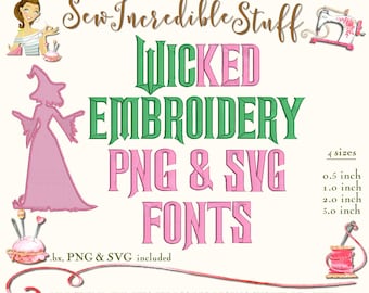 Wicked Machine Embroidery, PNG and SVG Font,  4 sizes, - BX Fonts - 11 embroidery formats