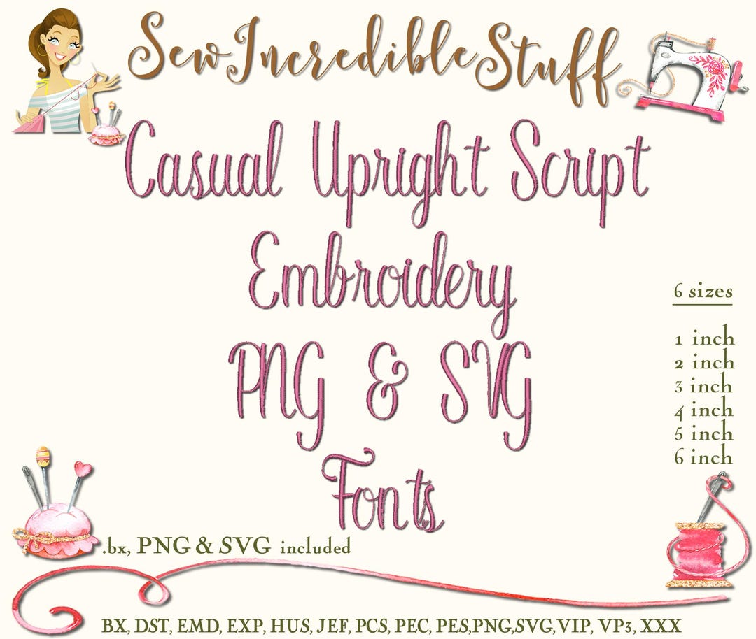 Display Upright Script Casual Upright Script Machine Embroidery Font: PNG, SVG, BX - Etsy