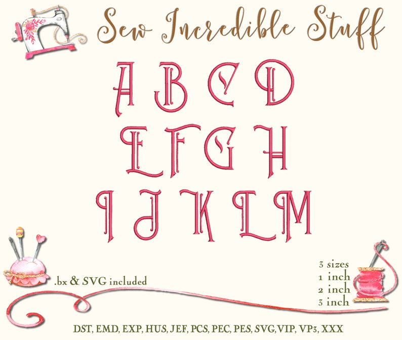 French Parfumerie, Shabby Chic Machine Embroidery and SVG Font 3 sizes BX Font SVG Font image 3