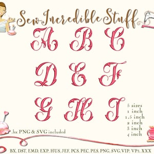 Thornwright Decorative Embroidery Monogram PNG and SVG Fonts, 5 embroidery sizes, BX Font