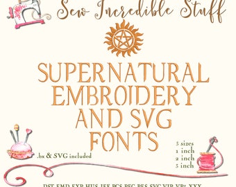 Supernatural Machine Embroidery and SVG Fonts - 3 sizes- BX Font - PES Font - 11 embroidery formats