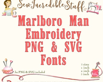 Marlboro Man Machine Embroidery, PNG and SVG Font, 3 sizes- BX Font