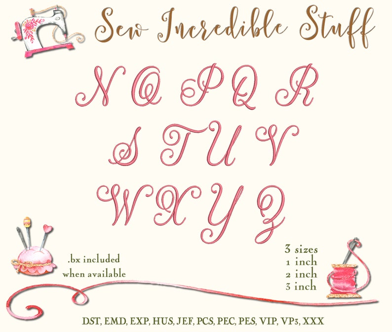 Beautiful Curly Script Machine Embroidery Font 3 sizes BX | Etsy