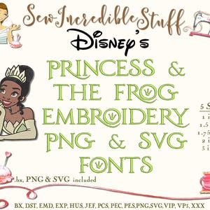 Princess & The Frog  Machine Embroidery and SVG-PNG Fonts - 5 sizes  - BX Fonts, 11 embroidery formats