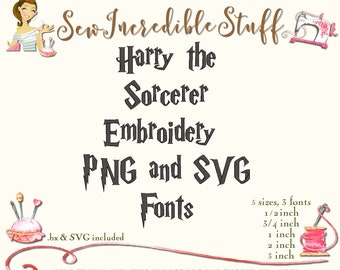 Harry the Sorcerer Machine Embroidery, PNG and SVG Fonts  - 3 Fonts - 5 sizes - BX Font