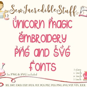 Unicorn Magic Machine Embroidery PNG and SVG Fonts - 3 sizes - BX Font