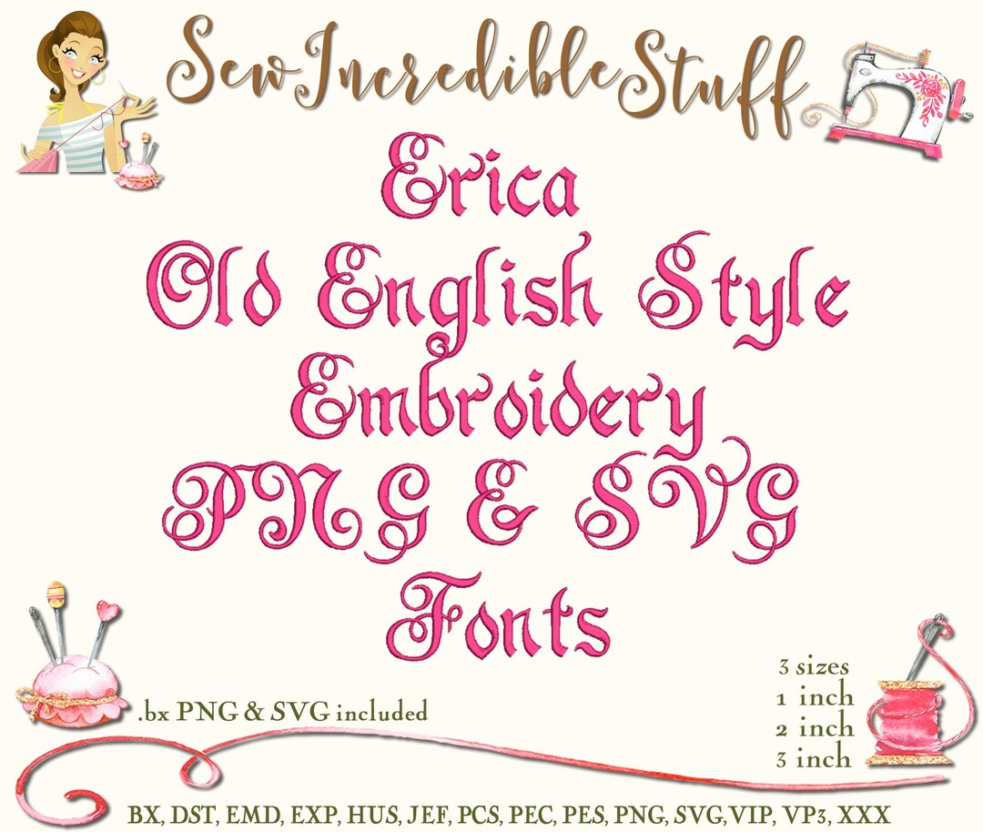 Beautiful Erica Old English Machine Embroidery, PNG and SVG Font, BX
