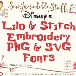 Lilo & Stitch Machine Embroidery, PNG and SVG Fonts - BX Font  - 3 sizes - 11 embroidery formats