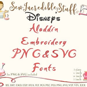 Aladdin Machine Embroidery PNG and SVG Fonts - BX Font  - 3 sizes - 11 embroidery formats