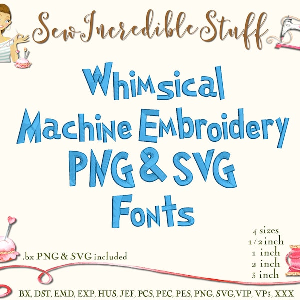 Whimsical Machine Embroidery & SVG Font like Dr. Seuss Font - 4 sizes - BX Font  - 12 embroidery formats