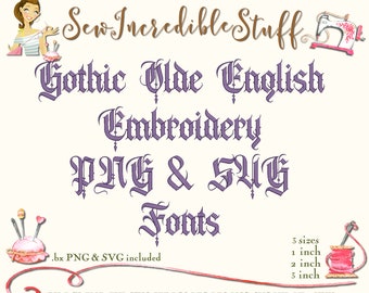 Gothic Olde English Machine Embroidery PNG and SVG Fonts, BX font, 3 sizes, 11 embroidery formats