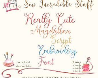 Magdalena Whimsical Script Machine Embroidery Font - 3 sizes - BX Font - PES Font - 11 formats