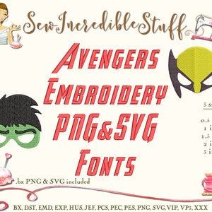 Avengers Machine Embroidery, PNG and SVG Fonts, 5 embroidery sizes- BX Font