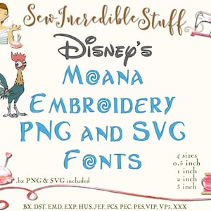 Moana Machine Embroidery,  PNG and SVG fonts - 4 sizes - 11 embroidery formats