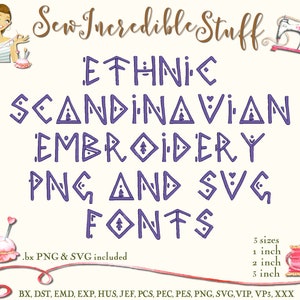 Scandinavian Ethnic Machine Embroidery and SVG Fonts - 3 sizes- BX Font - SVG Font