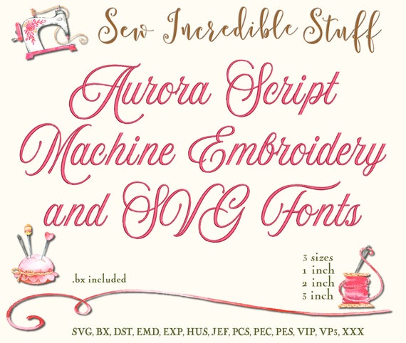Aurora Decorative Script Machine Embroidery and SVG Fonts BX | Etsy
