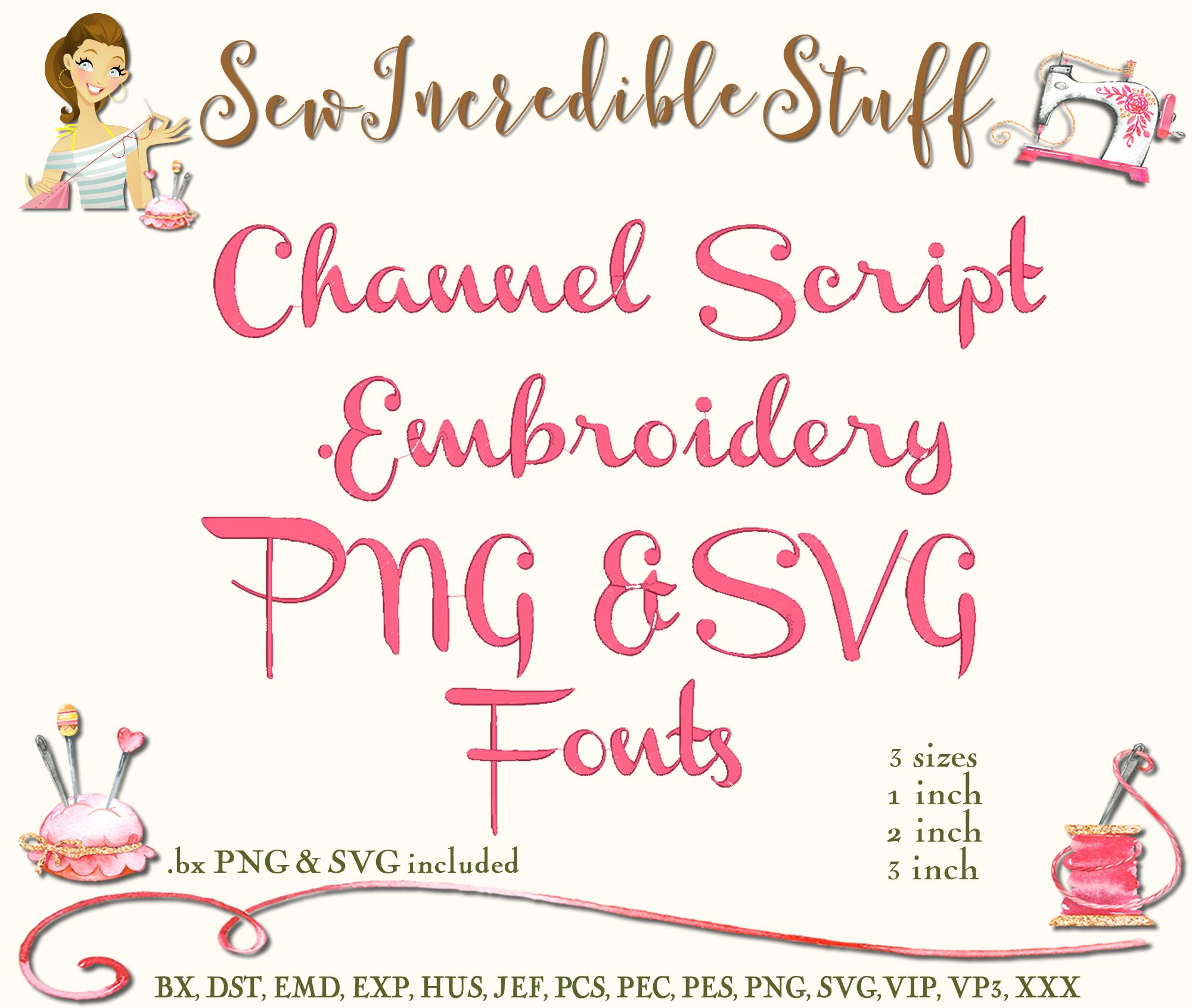 Cjannel Sign Script Channel Script Machine Embroidery, PNG and SVG Font, BX Font, 3 Sizes ...