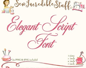 Elegant Script Machine Embroidery Font: PNG, SVG, BX (3 Sizes / 11 Formats)