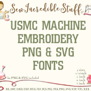 USMC Machine Embroidery, PNG and SVG Font., 4 sizes - bx Font  - 11 embroidery formats