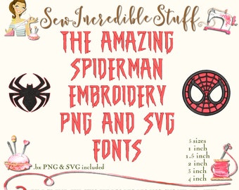 Spiderman Machine Embroidery, PNG and SVG Fonts, 5 sizes - BX Font, 11 embroidery formats
