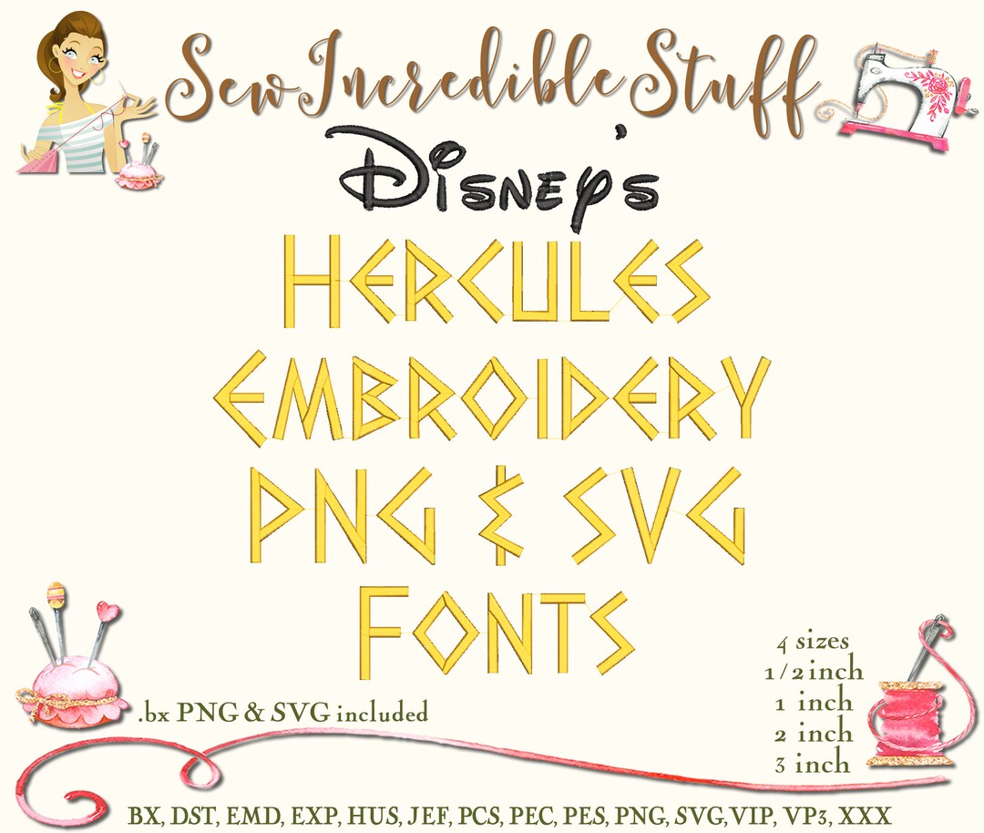 Hercules Machine Embroidery, PNG and SVG Fonts - 4 Sizes - BX Font - 11 ...