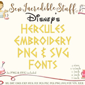 Hercules Machine Embroidery, PNG and SVG Fonts   - 4 sizes - BX Font - 11 Embroidery Formats
