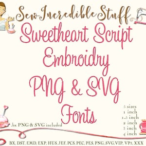 Sweetheart Script Machine Embroidery PNG and SVG Fonts - 5 sizes - BX Font
