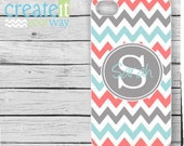 iPhone 6 Case - iPhone 6 plus case  - iPhone 5c case, iPhone 5s Case - Samsung s6 case  blue, Coral and gray, chevron iphone  (iM5127)